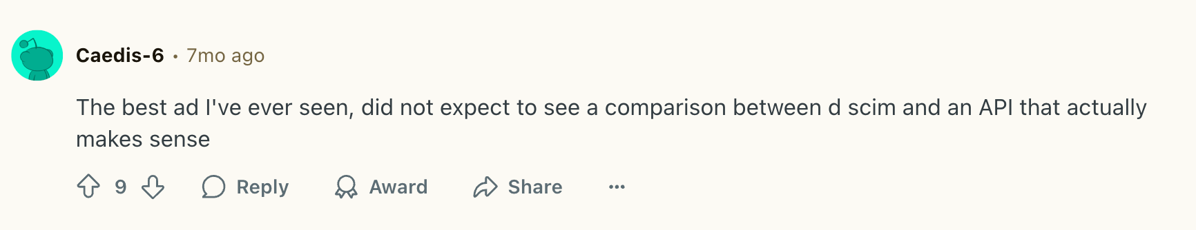 Reddit comment - this is a great ad, didn't expect the comparison to make sense